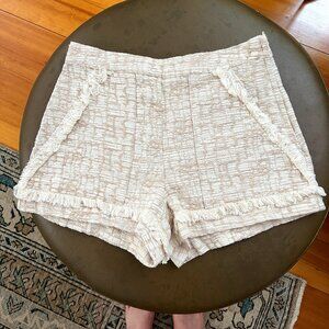 CLOSE OUT SALE: H&M Cream & Taupe Tweed Shorts with Fray Detail - Size 10